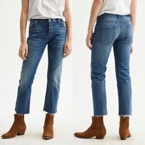 Nili Lotan Women's Boyfriend Walker Wash Jeans Button Fly Cropped Raw Hem